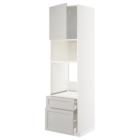 Ikea METOD / MAXIMERA - High cab f oven/micro w dr/2 drwrs, white/Lerhyttan light grey, 60x60x220 cm