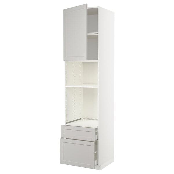 METOD / MAXIMERA - METOD / MAXIMERA High cab f oven/micro w dr/2 drwrs, white/Lerhyttan light grey, 60x60x240 cm
