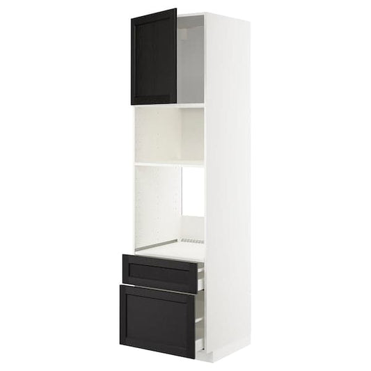 Ikea METOD / MAXIMERA - High cab f oven/micro w dr/2 drwrs, white/Lerhyttan black stained , 60x60x220 cm