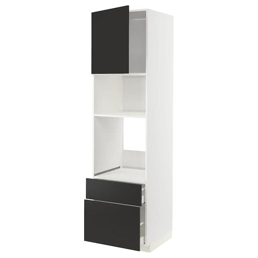 Ikea METOD / MAXIMERA - High cab f oven/micro w dr/2 drwrs, white/Nickebo matt anthracite, 60x60x220 cm
