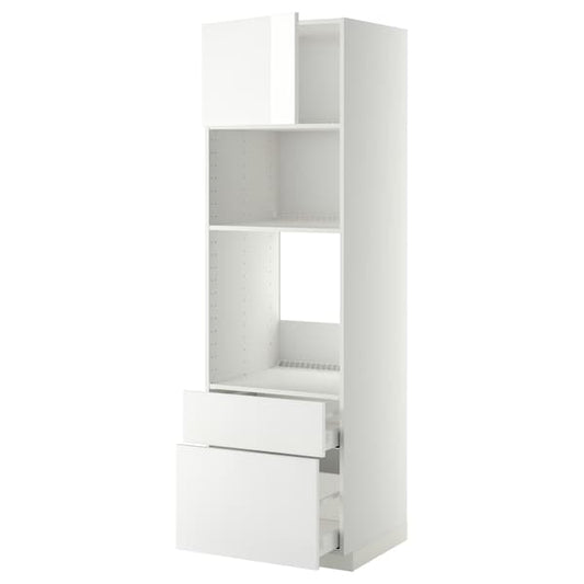 METOD / MAXIMERA - High cab f oven/micro w dr/2 drwrs, white/Ringhult white, 60x60x200 cm - best price from Maltashopper.com 39465989
