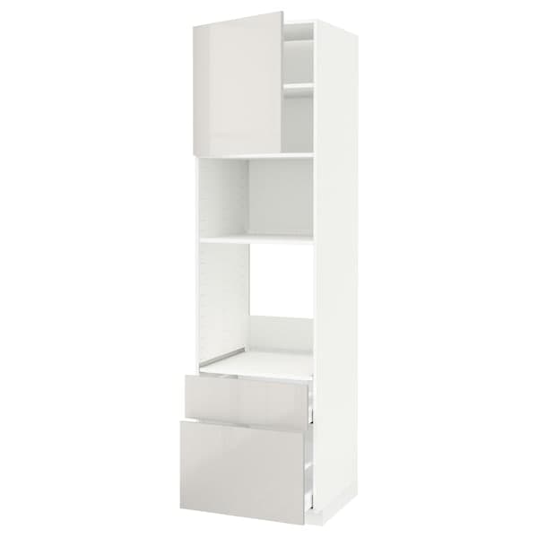 Ikea METOD / MAXIMERA - High cab f oven/micro w dr/2 drwrs, white/Ringhult light grey, 60x60x220 cm