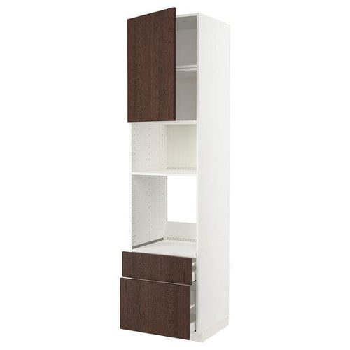 METOD / MAXIMERA - High cab f oven/micro w dr/2 drwrs, white/Sinarp brown , 60x60x240 cm