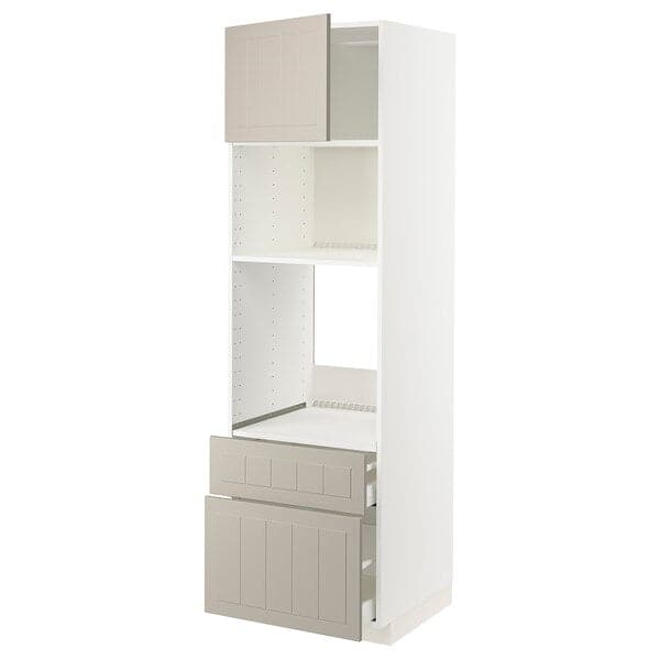 Ikea METOD / MAXIMERA - High cab f oven/micro w dr/2 drwrs, white/Stensund beige, 60x60x200 cm
