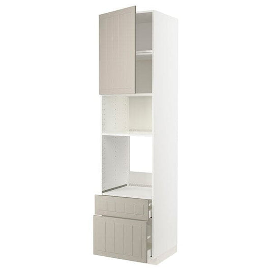 Ikea METOD / MAXIMERA - High cab f oven/micro w dr/2 drwrs, white/Stensund beige, 60x60x240 cm