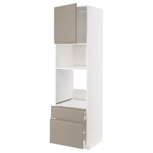 Ikea METOD / MAXIMERA - High cab f oven/micro w dr/2 drwrs, white/Upplöv matt dark beige, 60x60x220 cm