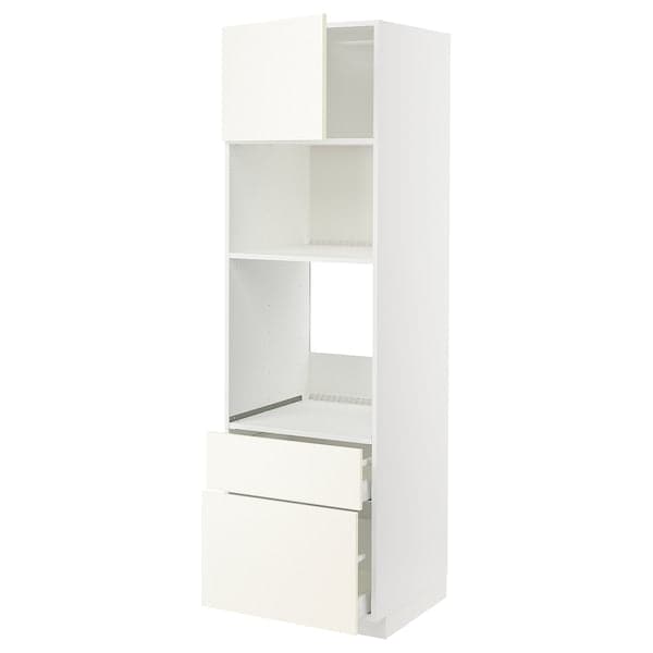METOD / MAXIMERA - High cab f oven/micro w dr/2 drwrs, white/Vallstena white, 60x60x200 cm