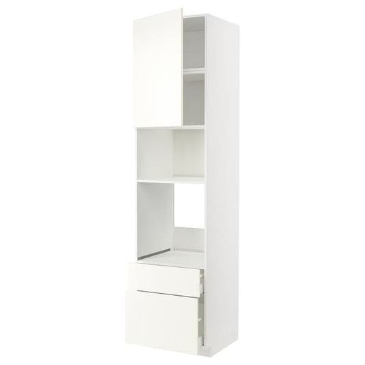 METOD / MAXIMERA - High cab f oven/micro w dr/2 drwrs, white/Vallstena white, 60x60x240 cm - best price from Maltashopper.com 79507058