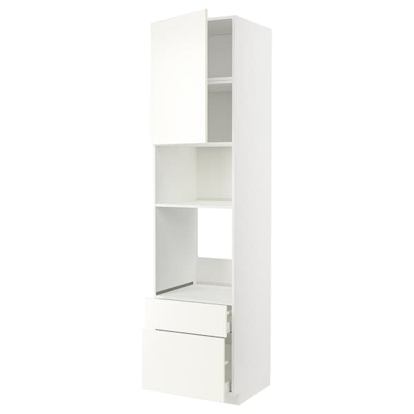 METOD / MAXIMERA - High cab f oven/micro w dr/2 drwrs, white/Vallstena white, 60x60x240 cm - best price from Maltashopper.com 79507058