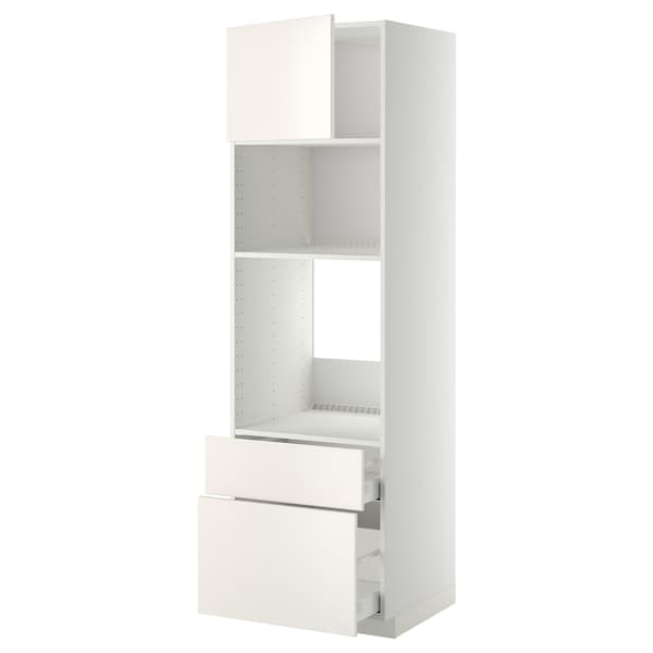 Ikea METOD / MAXIMERA - High cab f oven/micro w dr/2 drwrs, white/Veddinge white, 60x60x200 cm