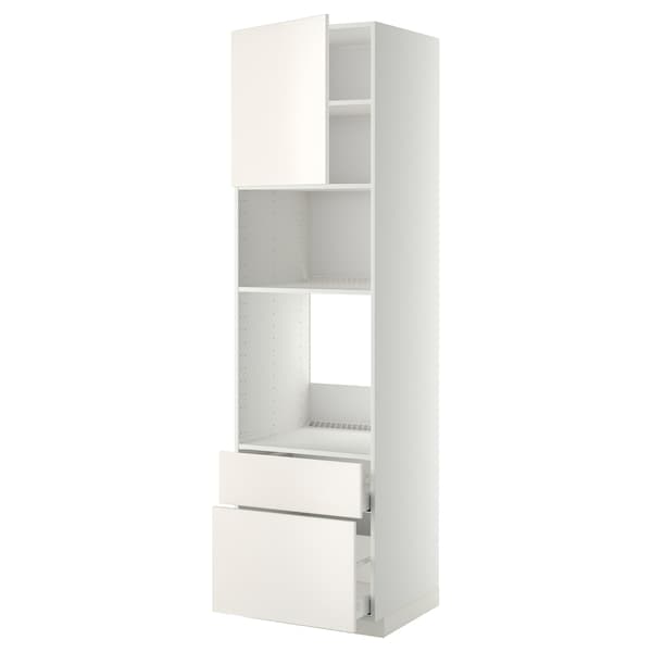 Ikea METOD / MAXIMERA - High cab f oven/micro w dr/2 drwrs, white/Veddinge white, 60x60x220 cm