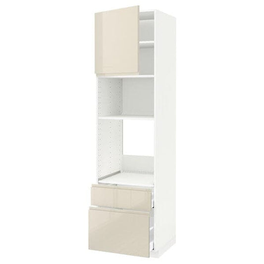 Ikea METOD / MAXIMERA - High cab f oven/micro w dr/2 drwrs, white/Voxtorp high-gloss light beige , 60x60x220 cm