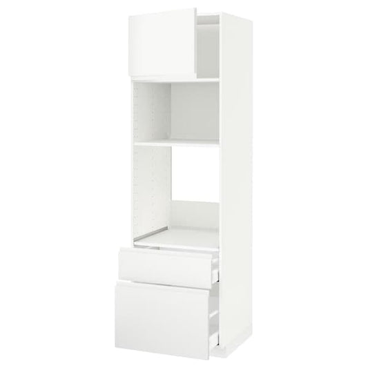 Ikea METOD / MAXIMERA - High cab f oven/micro w dr/2 drwrs, white/Voxtorp matt white , 60x60x200 cm
