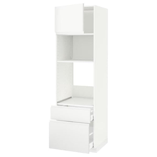 METOD / MAXIMERA - High cab f oven/micro w dr/2 drwrs, white/Voxtorp matt white , 60x60x200 cm