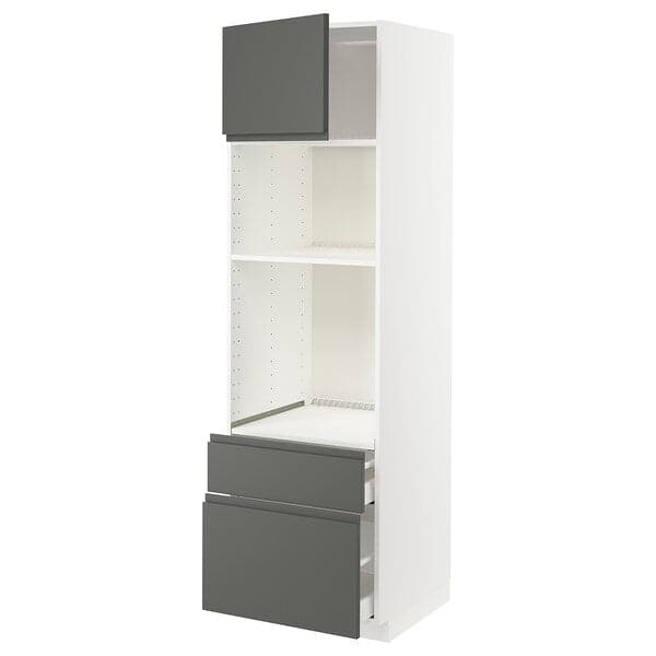 METOD / MAXIMERA - METOD / MAXIMERA High cab f oven/micro w dr/2 drwrs, white/Voxtorp dark grey, 60x60x200 cm
