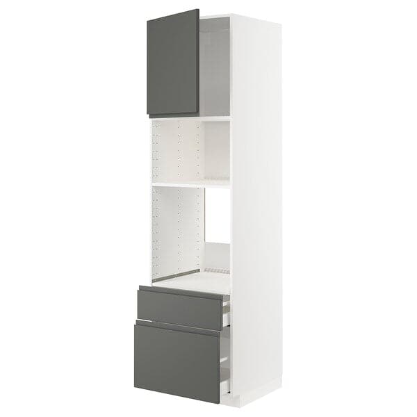 Ikea METOD / MAXIMERA - High cab f oven/micro w dr/2 drwrs, white/Voxtorp dark grey, 60x60x220 cm