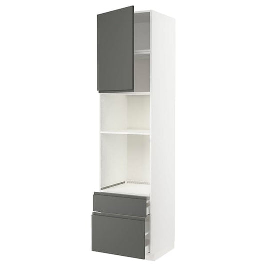 Ikea METOD / MAXIMERA - High cab f oven/micro w dr/2 drwrs, white/Voxtorp dark grey, 60x60x240 cm