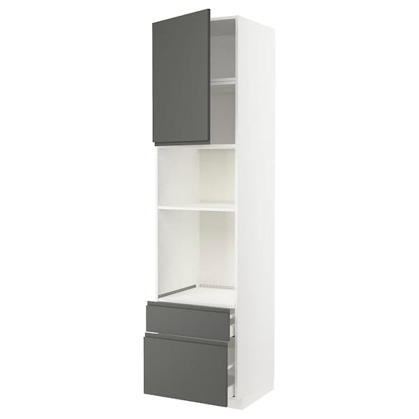 METOD / MAXIMERA - METOD / MAXIMERA High cab f oven/micro w dr/2 drwrs, white/Voxtorp dark grey, 60x60x240 cm