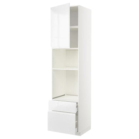 Ikea METOD / MAXIMERA - High cab f oven/micro w dr/2 drwrs, white/Voxtorp high-gloss/white, 60x60x240 cm