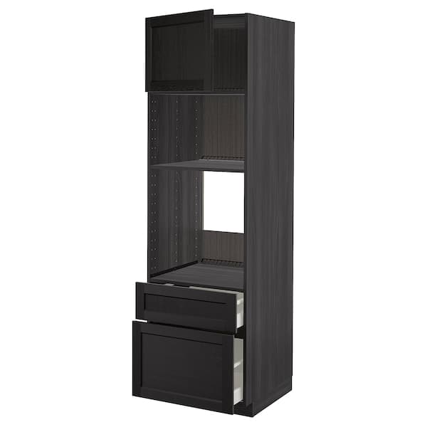 METOD / MAXIMERA - High cab f oven/micro w dr/2 drwrs, black/Lerhyttan black stained, 60x60x200 cm - best price from Maltashopper.com 49455310