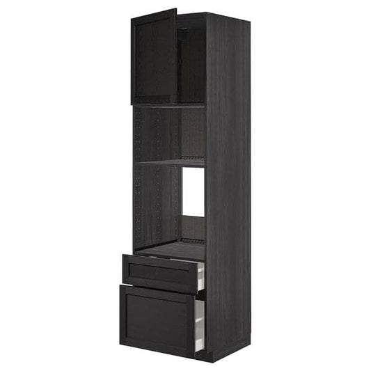 METOD / MAXIMERA - High cab f oven/micro w dr/2 drwrs, black/Lerhyttan black stained , 60x60x220 cm - best price from Maltashopper.com 19469002