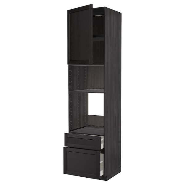Ikea METOD / MAXIMERA - High cab f oven/micro w dr/2 drwrs, black/Lerhyttan black stained, 60x60x240 cm