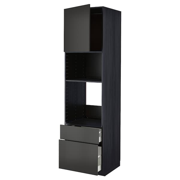 Ikea METOD / MAXIMERA - High cab f oven/micro w dr/2 drwrs, black/Nickebo matt anthracite, 60x60x220 cm
