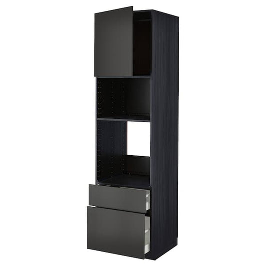 Ikea METOD / MAXIMERA - High cab f oven/micro w dr/2 drwrs, black/Nickebo matt anthracite, 60x60x220 cm