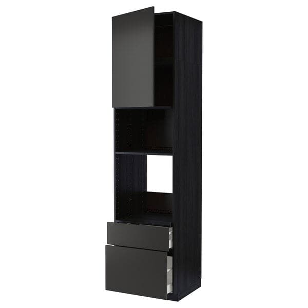 Ikea METOD / MAXIMERA - High cab f oven/micro w dr/2 drwrs, black/Nickebo matt anthracite, 60x60x240 cm