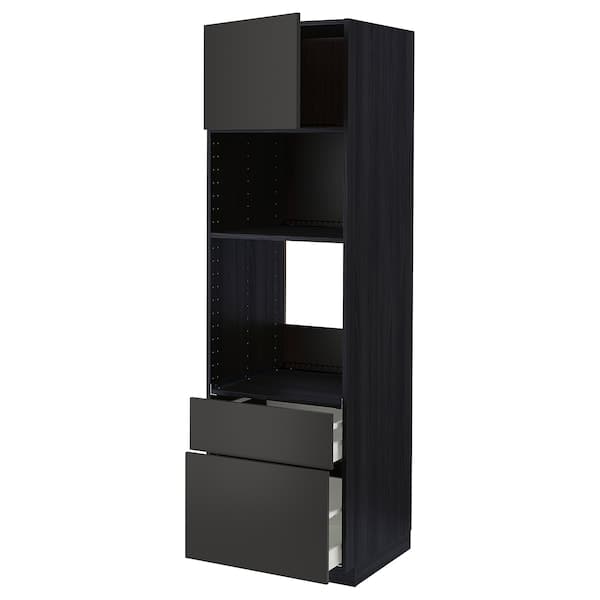 METOD / MAXIMERA - METOD / MAXIMERA High cab f oven/micro w dr/2 drwrs, black/Nickebo matt anthracite, 60x60x200 cm