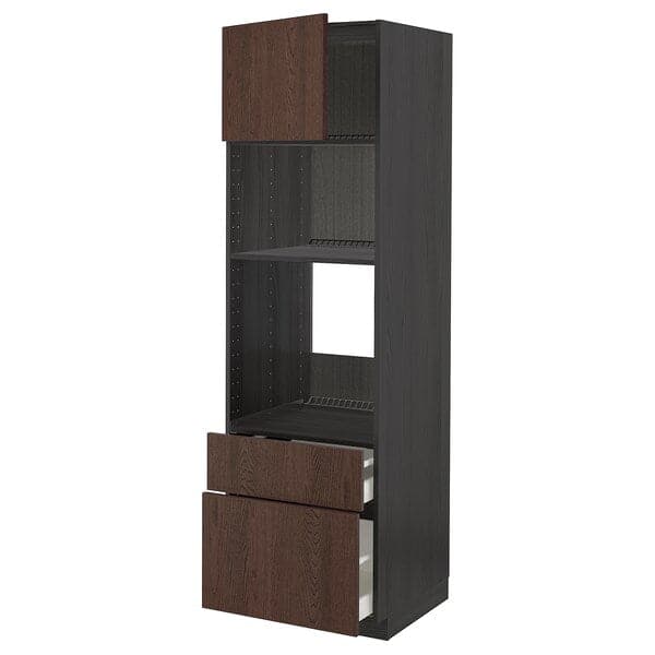 METOD / MAXIMERA high cab f oven/micro w dr/2 drwrs, black/Sinarp brown, 60x60x200 cm