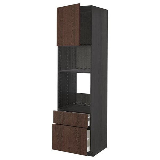 METOD / MAXIMERA - High cab f oven/micro w dr/2 drwrs, black/Sinarp brown, 60x60x220 cm - best price from Maltashopper.com 59455098