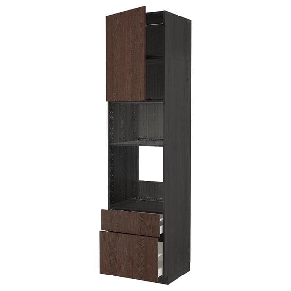 Ikea METOD / MAXIMERA - High cab f oven/micro w dr/2 drwrs, black/Sinarp brown, 60x60x240 cm