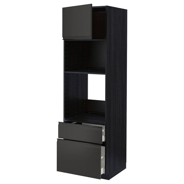 Ikea METOD / MAXIMERA - High cab f oven/micro w dr/2 drwrs, black/Upplöv matt anthracite, 60x60x200 cm