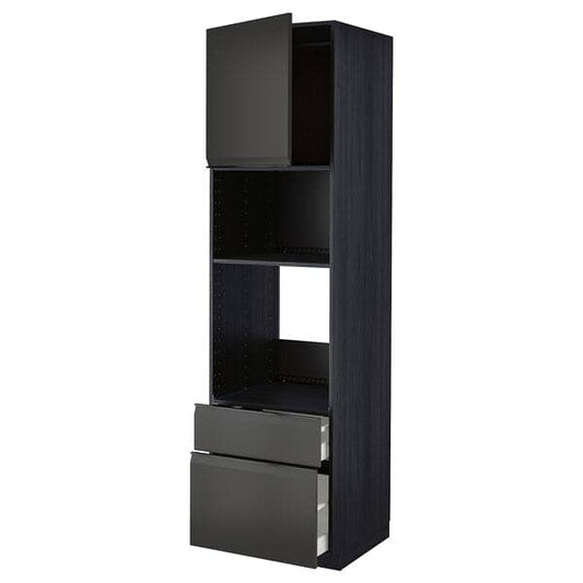 Ikea METOD / MAXIMERA - High cab f oven/micro w dr/2 drwrs, black/Upplöv matt anthracite, 60x60x220 cm