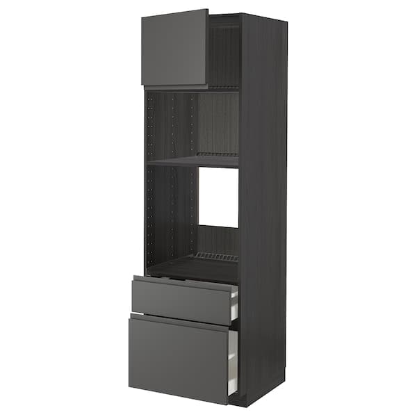 METOD / MAXIMERA - High cab f oven/micro w dr/2 drwrs, black/Voxtorp dark grey, 60x60x200 cm