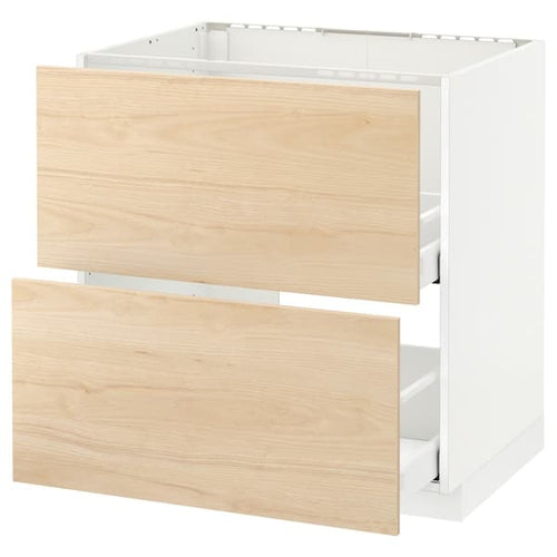 METOD / MAXIMERA - Base cab f sink+2 fronts/2 drawers, white/Askersund light ash effect, 80x60 cm