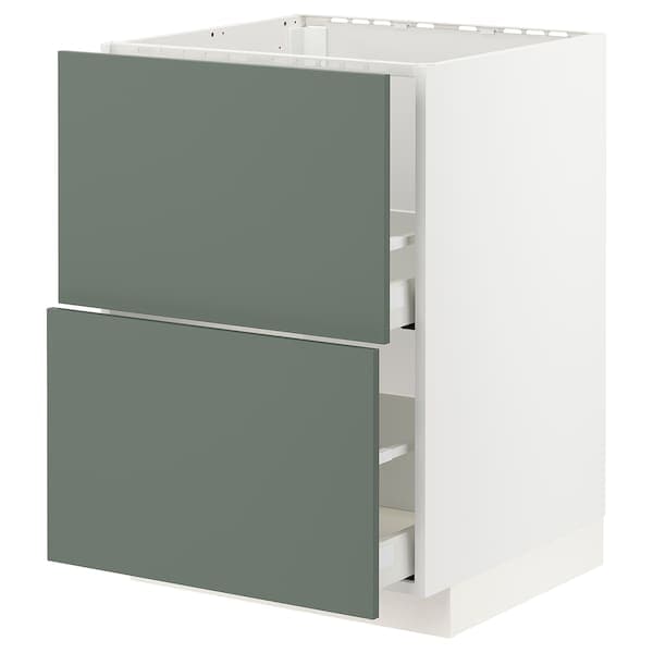 METOD / MAXIMERA - Base cab f sink+2 fronts/2 drawers, white/Bodarp grey-green, 60x60 cm - best price from Maltashopper.com 59317337