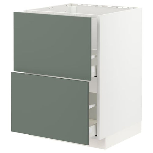 METOD / MAXIMERA - Base cab f sink+2 fronts/2 drawers, white/Bodarp grey-green, 60x60 cm