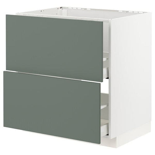 METOD / MAXIMERA - Base cab f sink+2 fronts/2 drawers, white/Bodarp grey-green, 80x60 cm