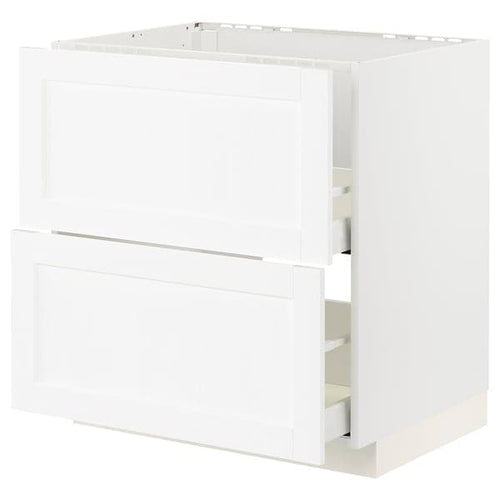 METOD / MAXIMERA - Base cab f sink+2 fronts/2 drawers, white Enköping/white wood effect, 80x60 cm