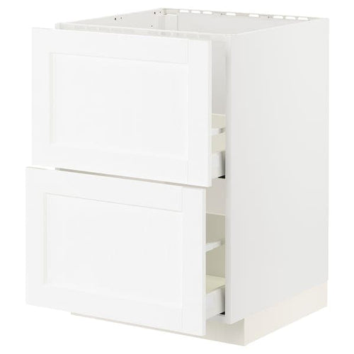 METOD / MAXIMERA - Base cab f sink+2 fronts/2 drawers, white Enköping/white wood effect, 60x60 cm