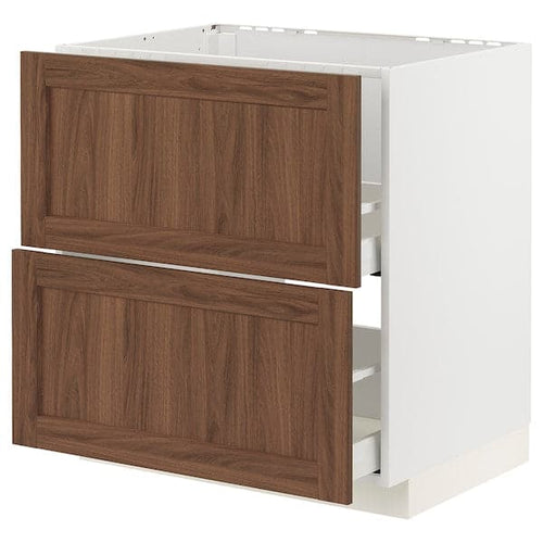 METOD / MAXIMERA - Base cab f sink+2 fronts/2 drawers, white Enköping/brown walnut effect, 80x60 cm