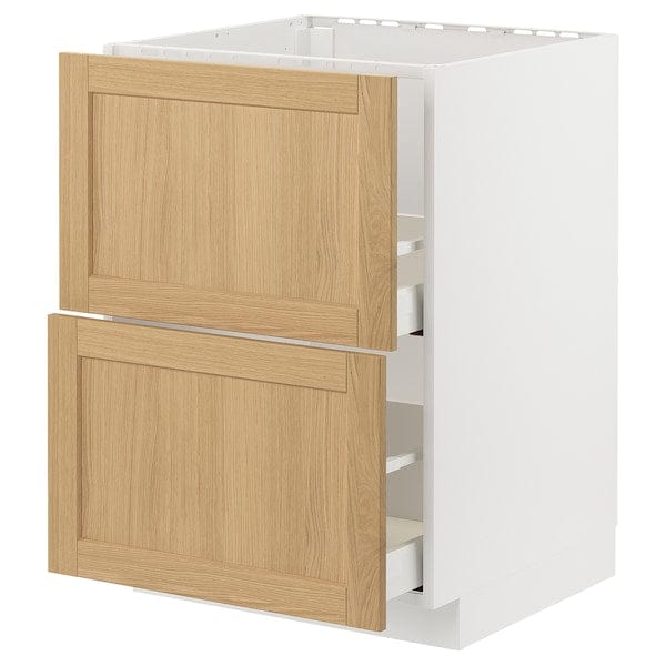 Ikea METOD / MAXIMERA - Base cab f sink+2 fronts/2 drawers, white/Forsbacka oak, 60x60 cm