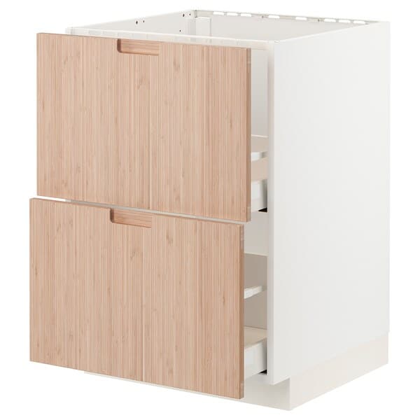 METOD / MAXIMERA - Base cab f sink+2 fronts/2 drawers, white/Fröjered light bamboo, 60x60 cm