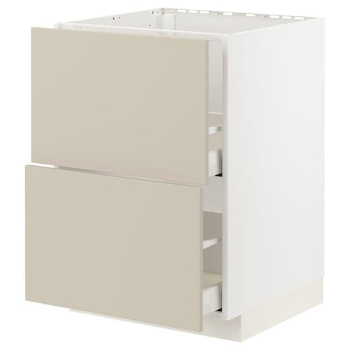 METOD / MAXIMERA - Base cab f sink+2 fronts/2 drawers, white/Havstorp beige, 60x60 cm