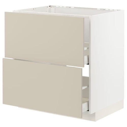 METOD / MAXIMERA - Base cab f sink+2 fronts/2 drawers, white/Havstorp beige, 80x60 cm