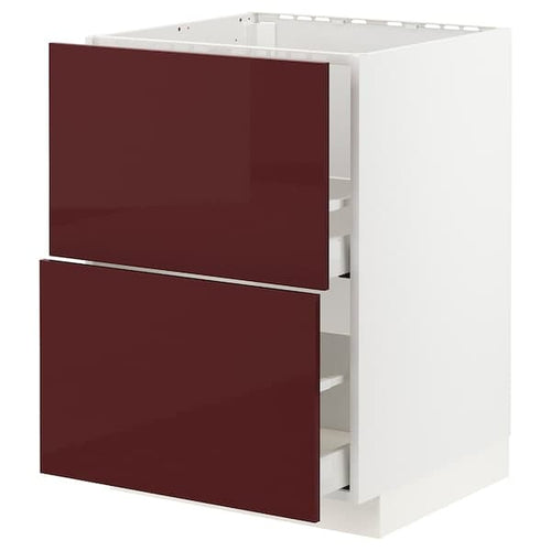 METOD / MAXIMERA - Base cab f sink+2 fronts/2 drawers, white Kallarp/high-gloss dark red-brown, 60x60 cm