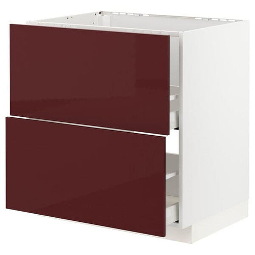 METOD / MAXIMERA - Base cab f sink+2 fronts/2 drawers, white Kallarp/high-gloss dark red-brown, 80x60 cm