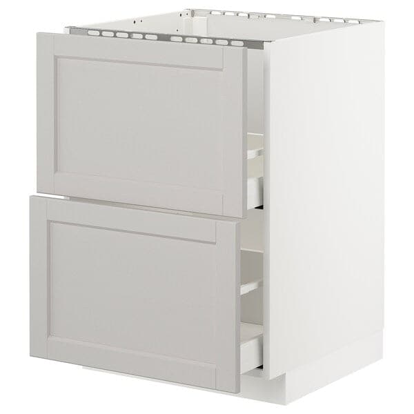 Ikea METOD / MAXIMERA - Base cab f sink+2 fronts/2 drawers, white/Lerhyttan light grey, 60x60 cm